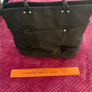 Medium Size Black Canvas Tote Bag with Pockets